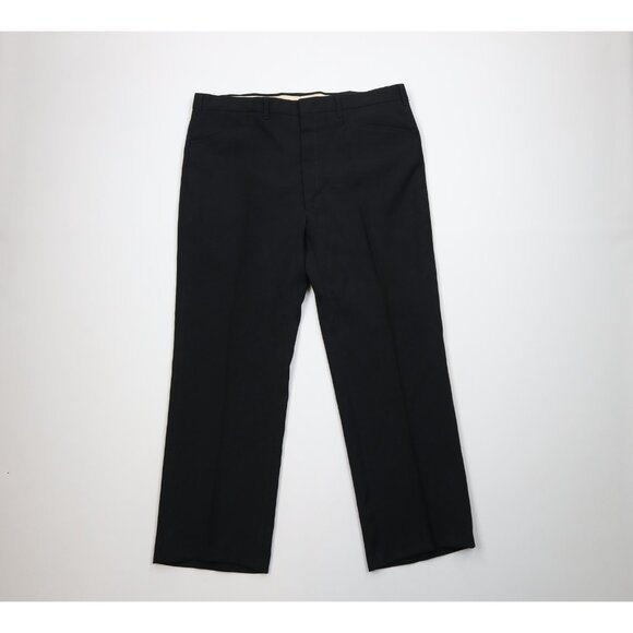 Vtg 70s Streetwear Mens 38x29 Faded Knit Flared Wide Leg Chino Pants Black USA - Picture 1 of 12